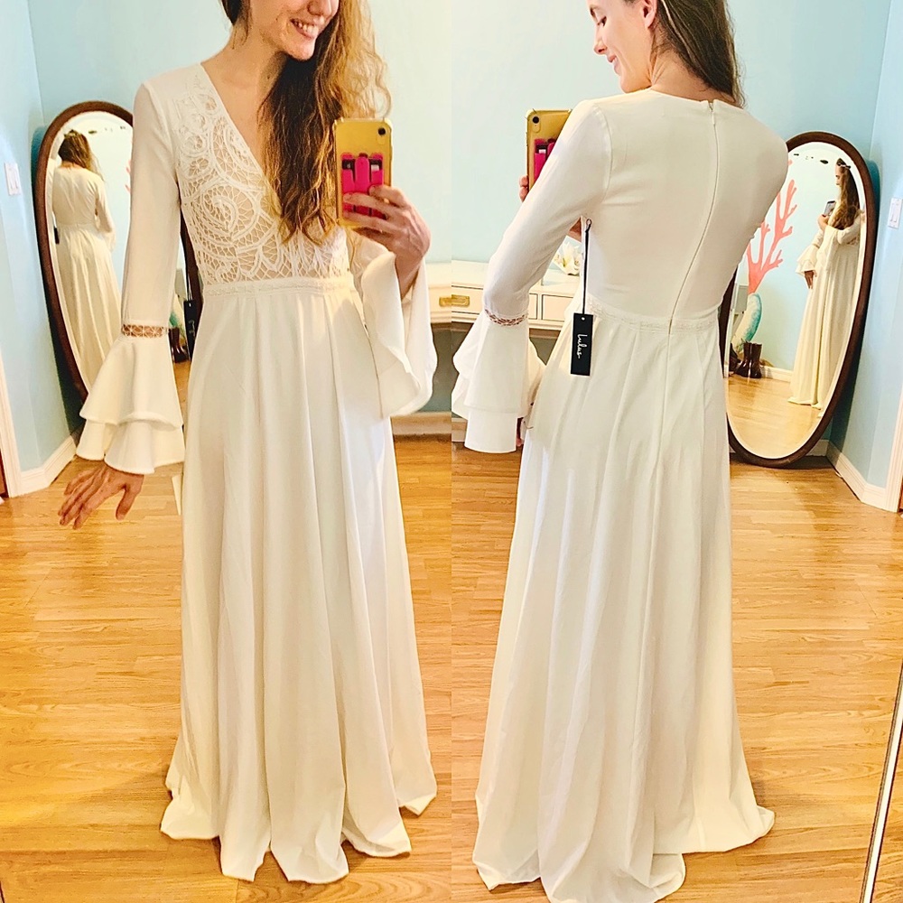SOLD Lulus Enchanted Belle Sleeve Wedding Dress - Picture 1 of 11